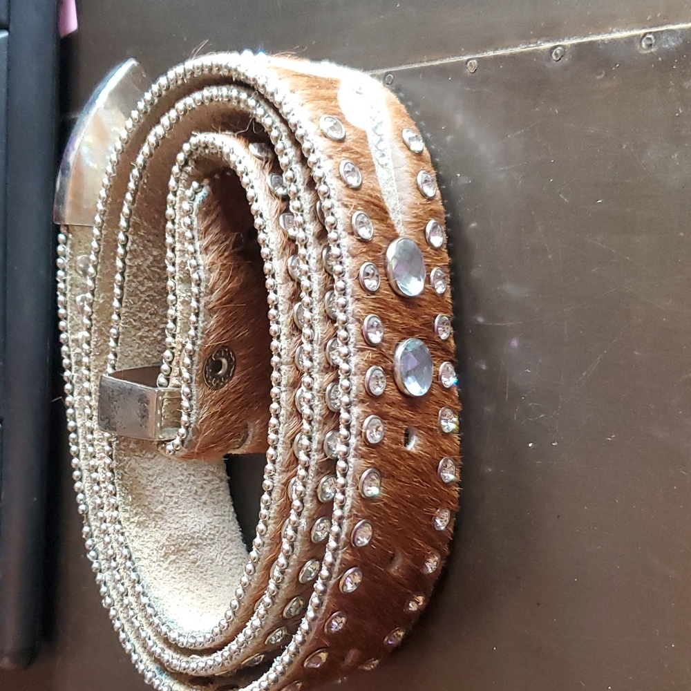 LEATHER BELT - Awesome bling ladies belt. Must see! COW HAIR